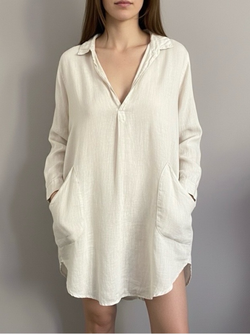 CP Shades Teton Popover Long Sleeve Cotton Silk Tunic White size Small